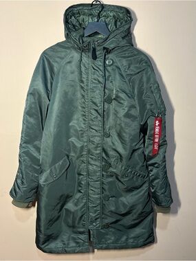 Alpha Industries N-3B Style Parka Green Hooded Jacket Large